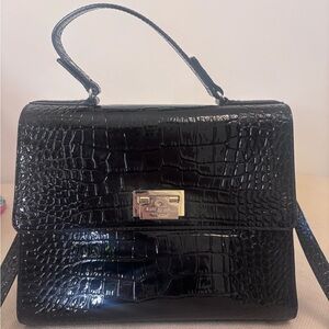 Kate Spade Patent Black Leather/ Croc-Embossed Satchel